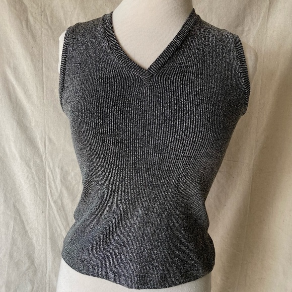 Vintage Silver Metallic Knit Tank Top sis Small - Picture 3 of 4